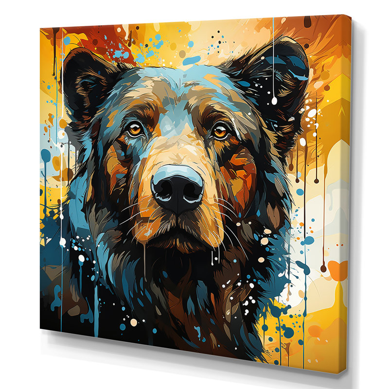 Portrait d'ours bleu et jaune - impressions encadrées d'ours, Toile tendue, H 30 po x l 30 po x P 1,5 po