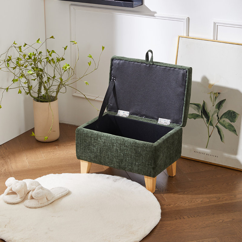 49cm Wide Rectangle Footstool Ottoman with Storage, Green Chenille
