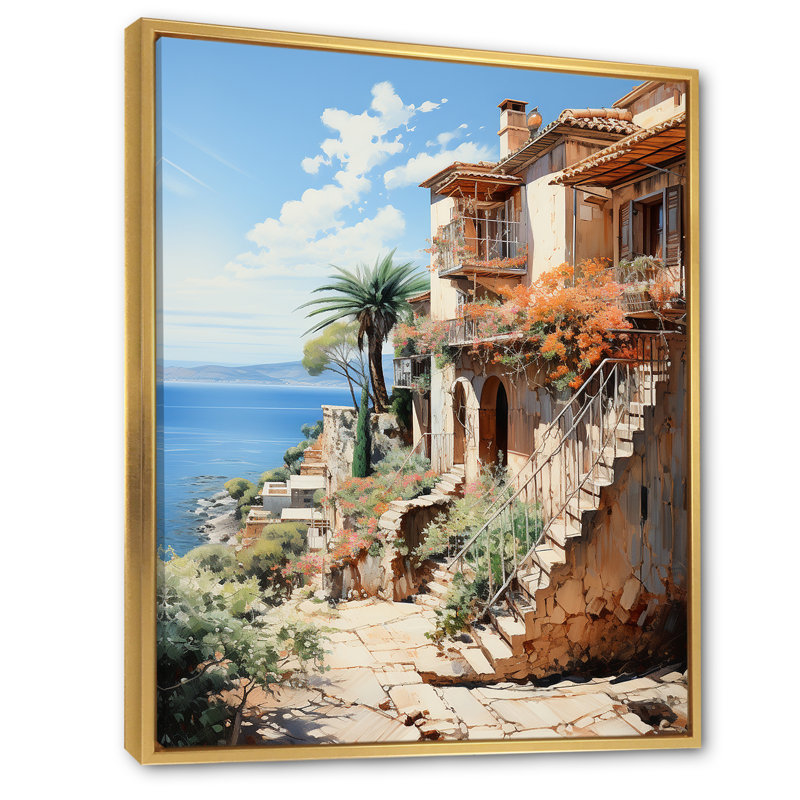 Spain Mediterranean Serenity In Mallorcain - Cityscapes Canvas Wall Art, H 40 po x l 30 po x P 1,5 po, Cadre flottant doré