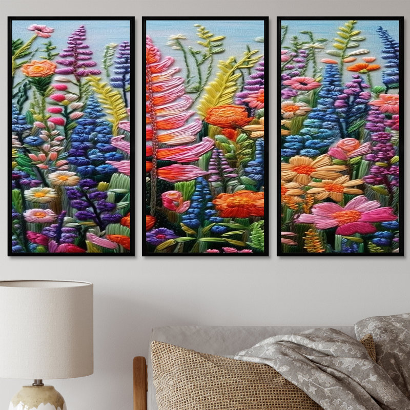 Nathanael - Ensemble de décoration murale fleurs sauvages, Cadre flottant noir, H 40 po x l 60 po x P 1 po