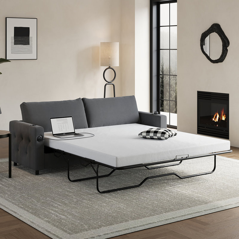 Canapé-lit pleine grandeur avec mousse à mémoire de forme et charge, Gris