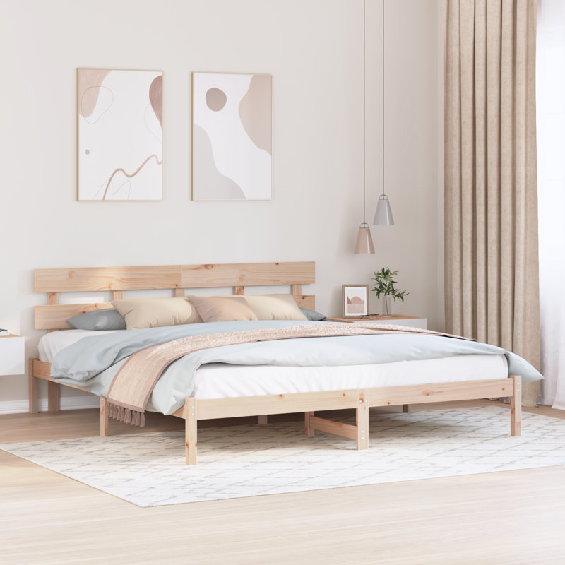 Vidaxl Bed Frame With Headboard Solid Pine Wood, Brown, Super King (6')