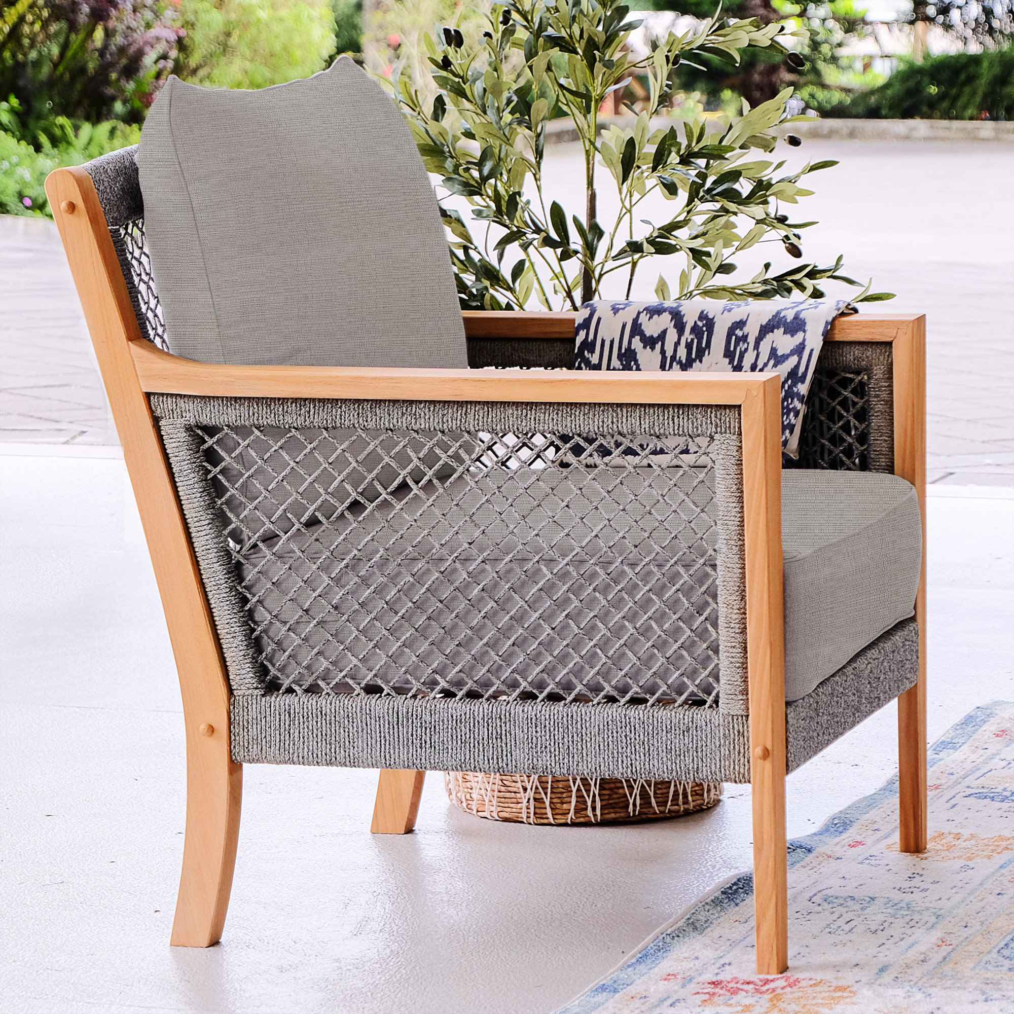 Wallace Teak Outdoor Lounge Chair, Beige