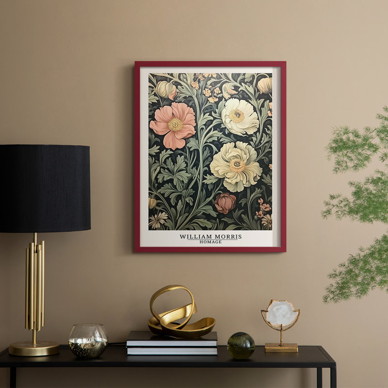 WM MORRIS Series CMLIII Framed Print - Solid Wood, 21" H x 17" W, Red
