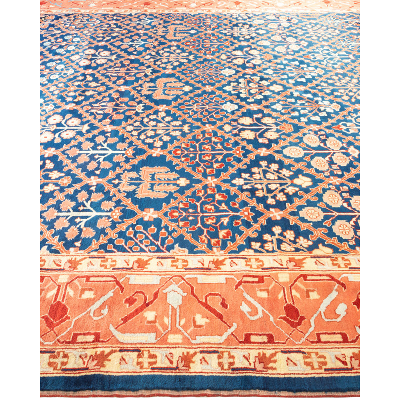Handmade Blue and Red Wool 9' x 11' Area Rug