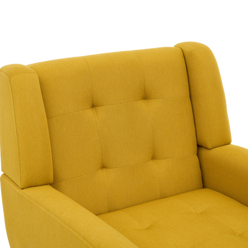Yellow Linen Tufted Accent Armchair Set with Solid Wood Legs