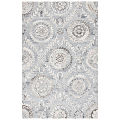 Tapis floral en laine et coton touffeté à la main avec tissu en latex Roussel