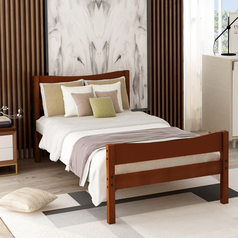 Lit plateforme en bois de noyer avec tête de lit et support à lattes tenace pour tête de lit simple, base de couleur stable