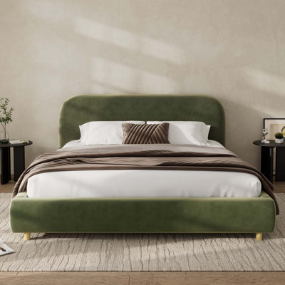 Lit plateforme tapissier avec lattes de bois Issabell
