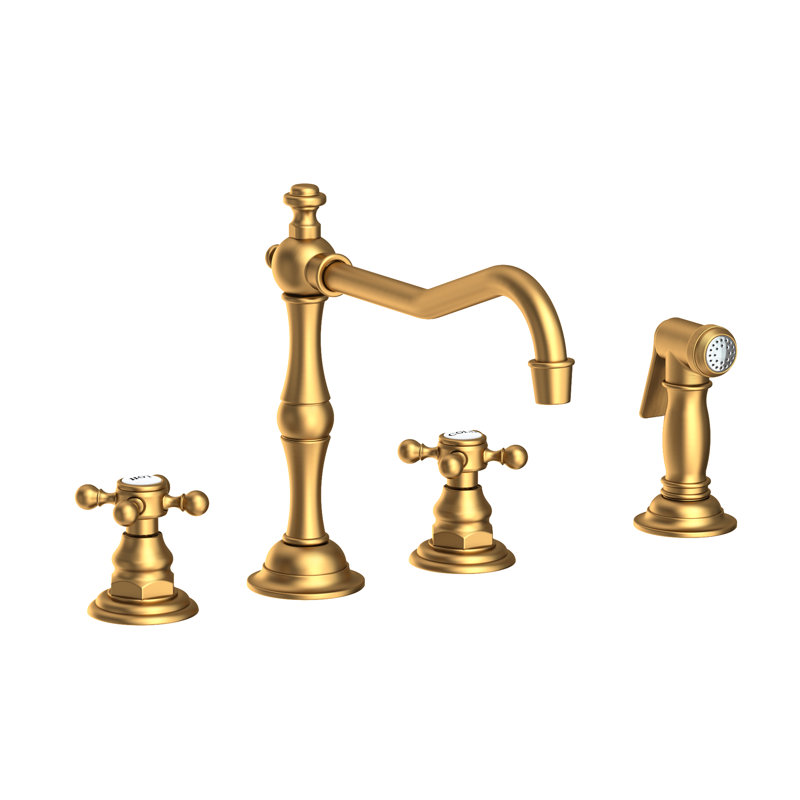 Chesterfield Double Handle Kitchen Faucet with Side Spray, Satin Bronze (PVD), Lever