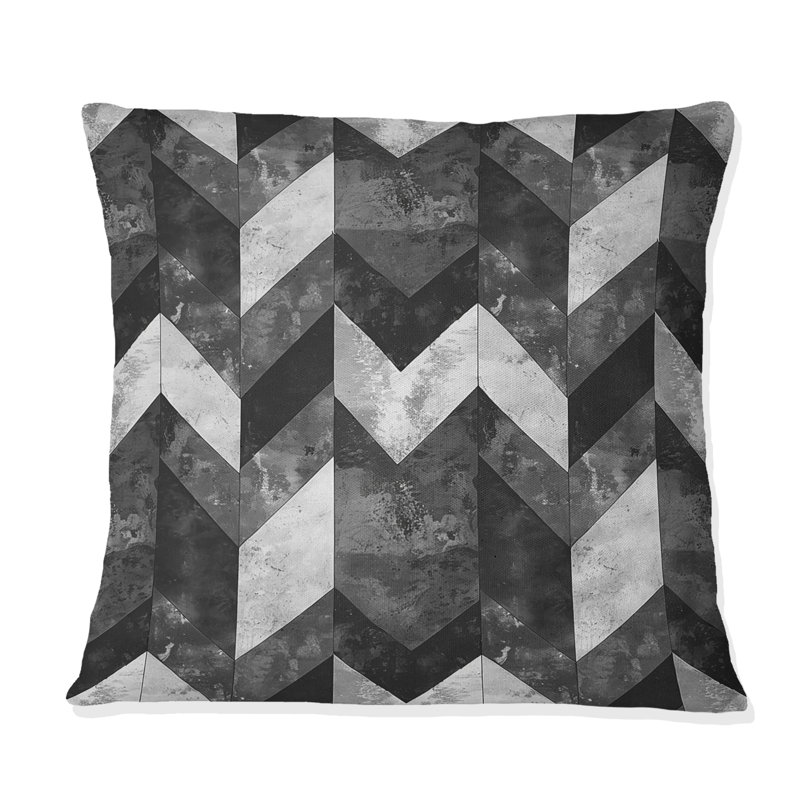 Imprimé à chevrons gris et noir II - coussin décoratif moderne, H 16 po x l 16 po