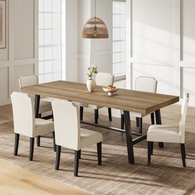 Table de salle à manger industrielle 86,6 po pour 8 à 10 personnes, plateau en bois imperméable avec structure en acier robuste, grande table de cuisine et de bureau rectangulaire, poire