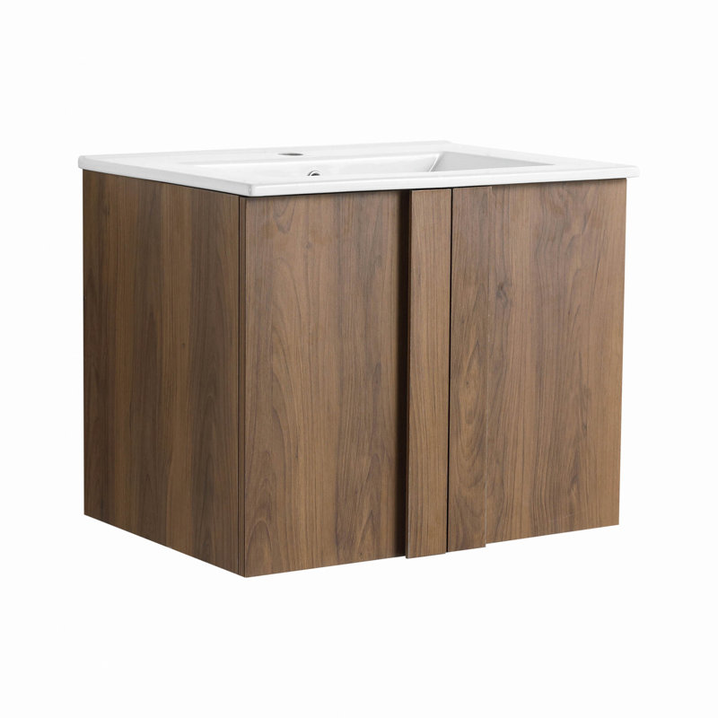 Ensemble de meuble-lavabo flottant 24 po avec lavabo, meuble-lavabo mural en ébène brun, portes à fermeture douce, ensemble de meuble-lavabo moderne peu encombrant