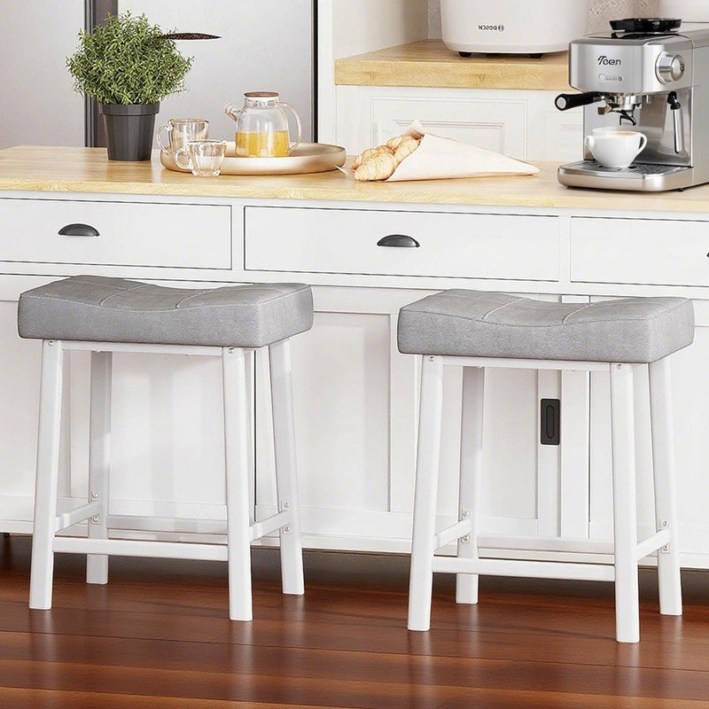 Counter Stool with Metal Frame, White, Light Grey