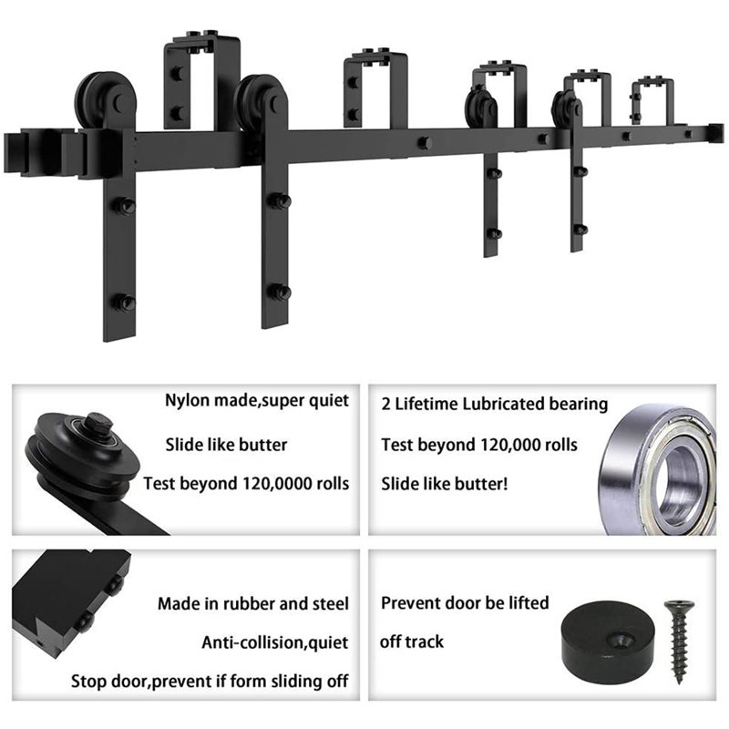 132-Inch Matte Black Double Bypass Barn Door Hardware Kit