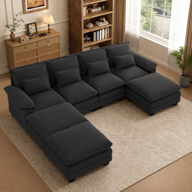 Canapé modulaire en chenille de 116 po avec 3 repose-pieds en U 116 po, Gris