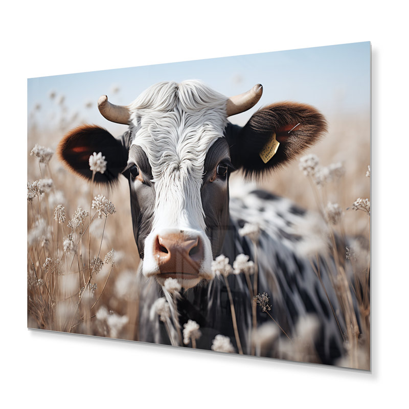 Vache fleur de vache broutant - décoration murale animaux en métal, H 12 po x l 20 po x P 1 po