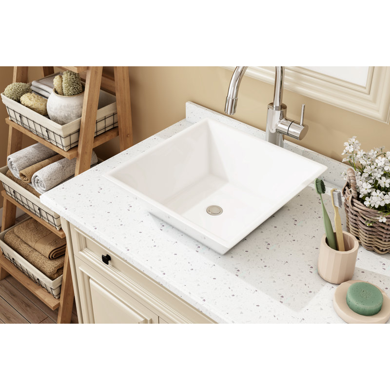 MEJE 16.25'' White Ceramic Square Bathroom Sink