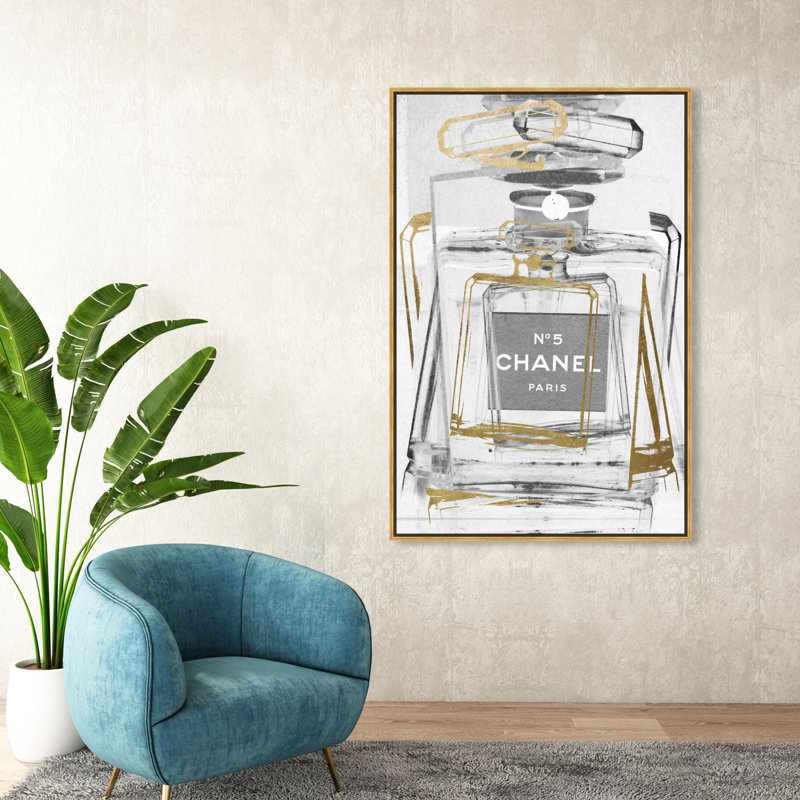 " Infinite Glam Light Gray ", 45" H x 30" W, Picture Framed Canvas, Gold