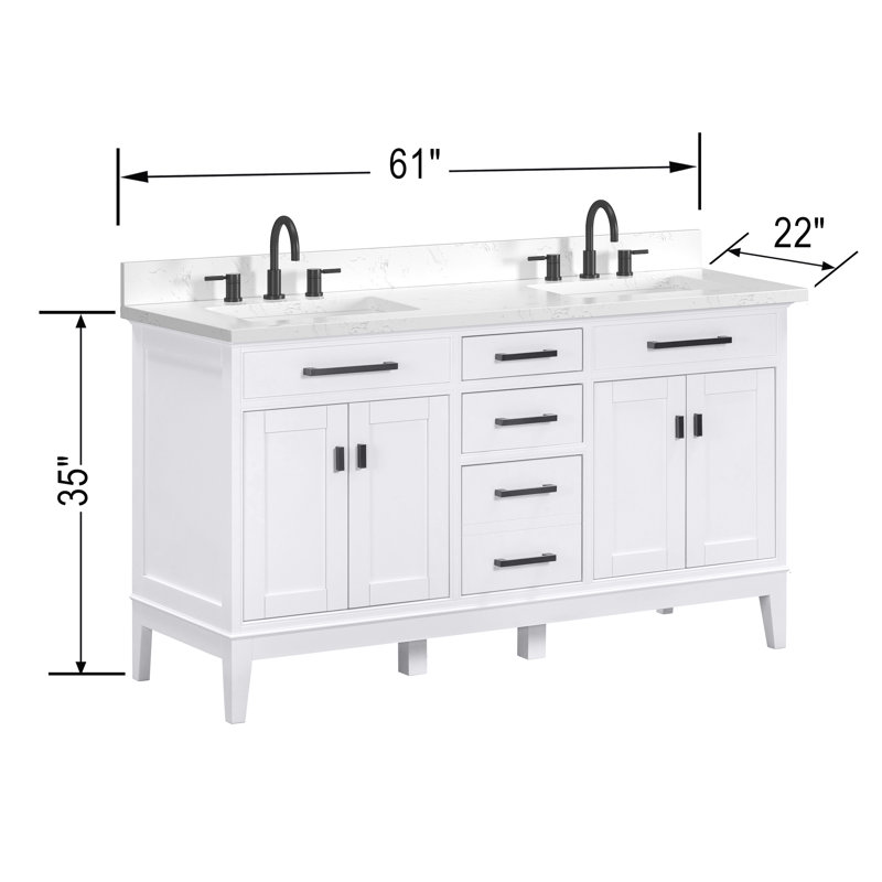 Madison 60" Double Bathroom Vanity with Carrara Marble Top, White, Cala White