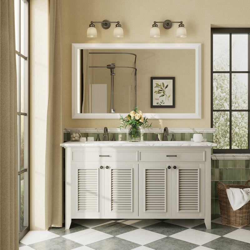 Amara Tempered Glass and Aluminum Alloy Framed Wall Mirror, Matte White, 55" x 32"