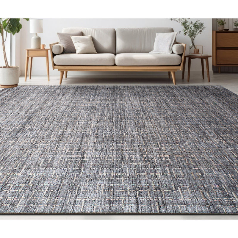 Tapis rectangulaire gris / beige en viscose / laine noué à la main, Rectangle 12 pi x 15 pi