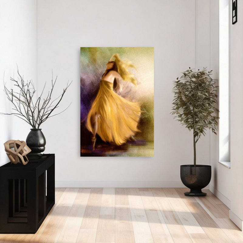 Gracieuse Danse Dorée Impression d'Art Murale Dramatique Élégante et Éthérée, H 48 po x l 32 po
