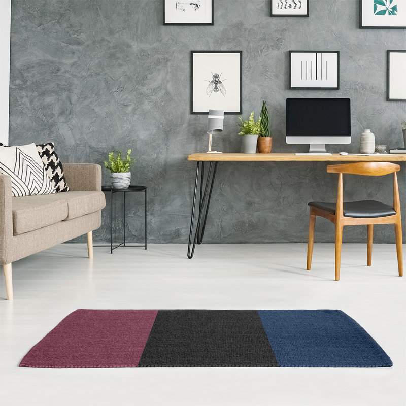 Tapis à rayures à vin/noir/bleu marine, Rectangle 5 pi x 7 pi