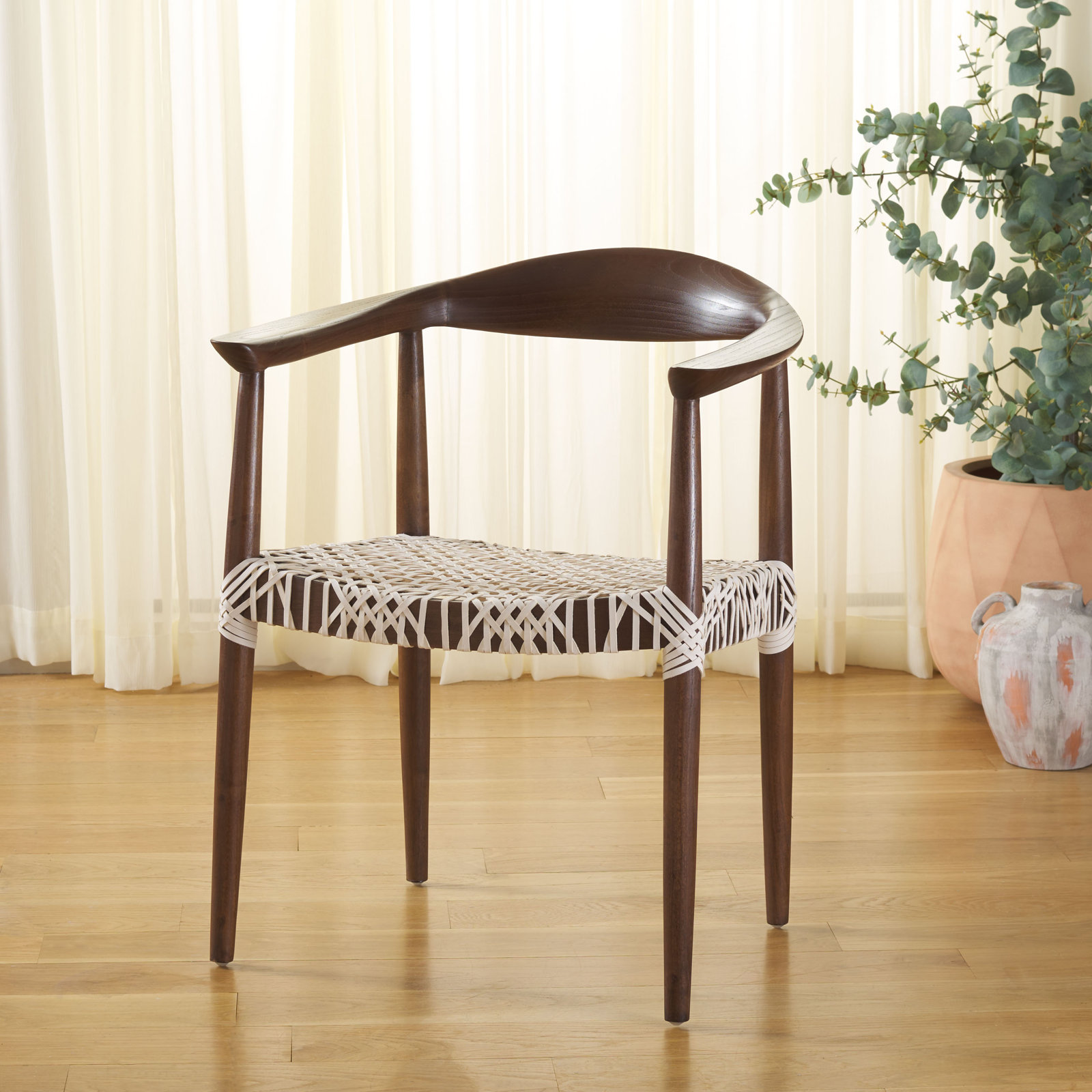 Kazbah Genuine Leather Dining Armchair, Brown/White