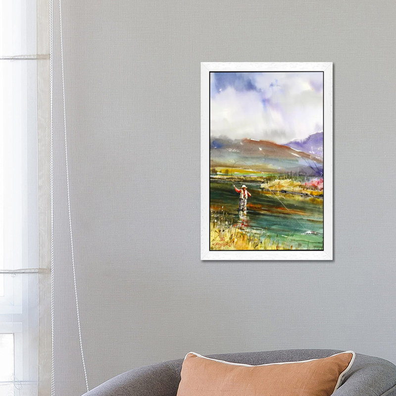 Fishing II by Dean Crouser - Painting on Canvas, 66.04 cm H x 45.72 cm W, White Framed