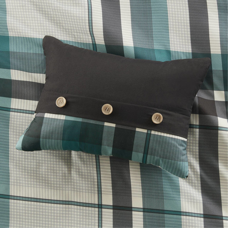 Ensemble d'édredon pour lit simple 7 pièces et drap en tissu écossais sarcelle / noir - microfibre, lavable à la machine