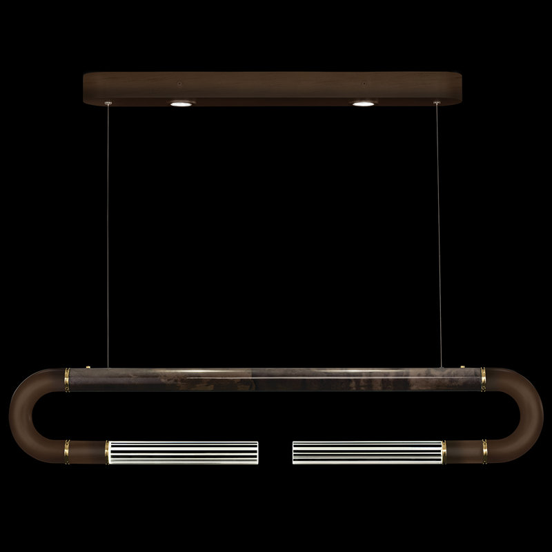 Luminaire suspendu linéaire avec peau Antonia, Bronze / laiton / gris anthracite