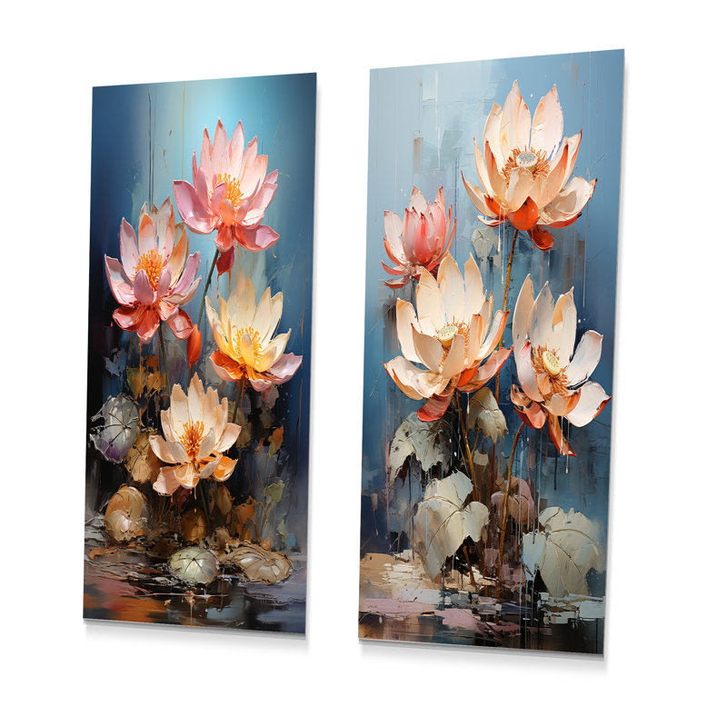 Fleurs de lotus Merge With Graffiti - lot de 2 décorations murales en métal Lotus, H 28 po x l 24 po