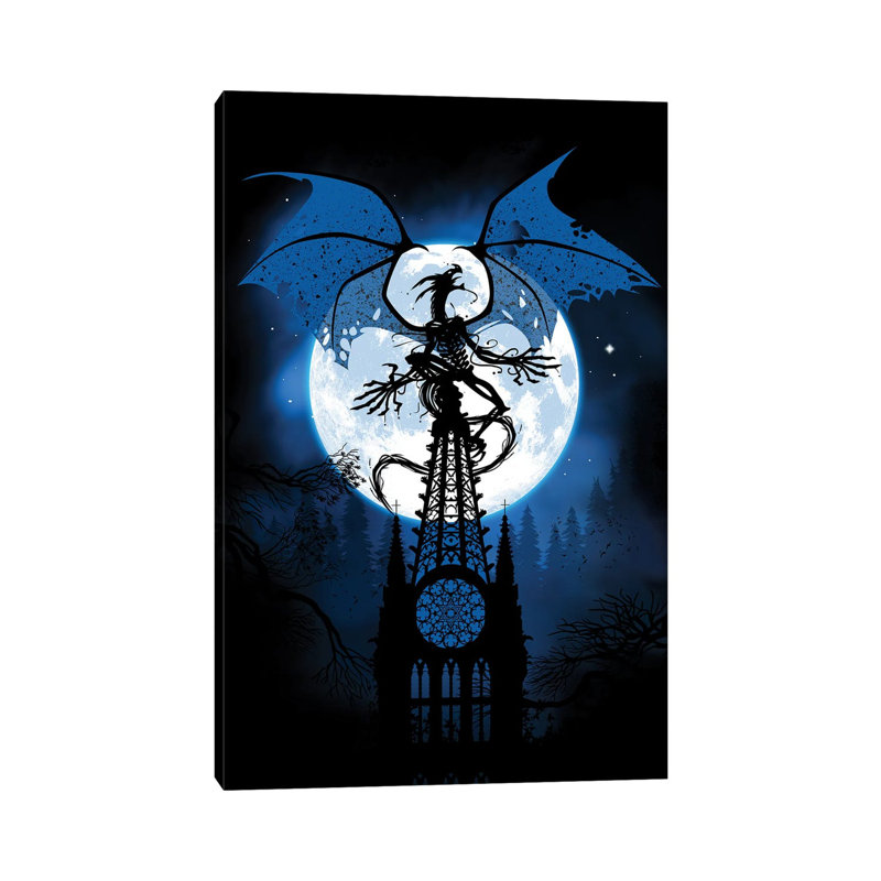 Cathedral Moon Dragon by Alberto Perez - Wrapped Canvas Painting, 30.48cm H x 20.32cm W x 1.91cm D
