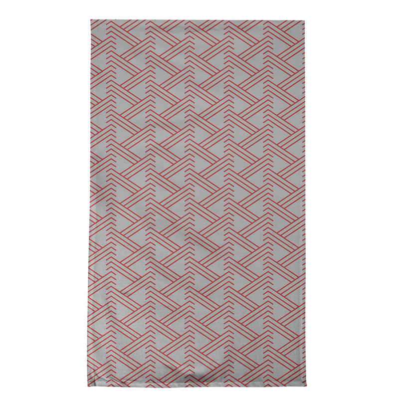 Torchon à thé zigzag classique, Gris/rouge, Croisé en coton