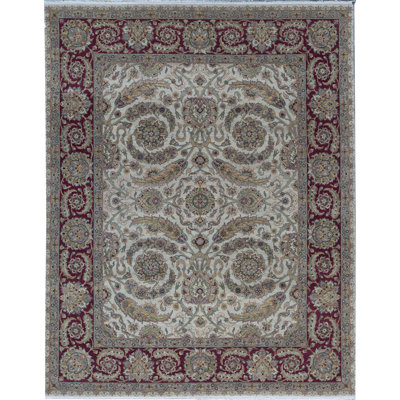 Tapis ivoire et rouge noué à la main de haute qualité