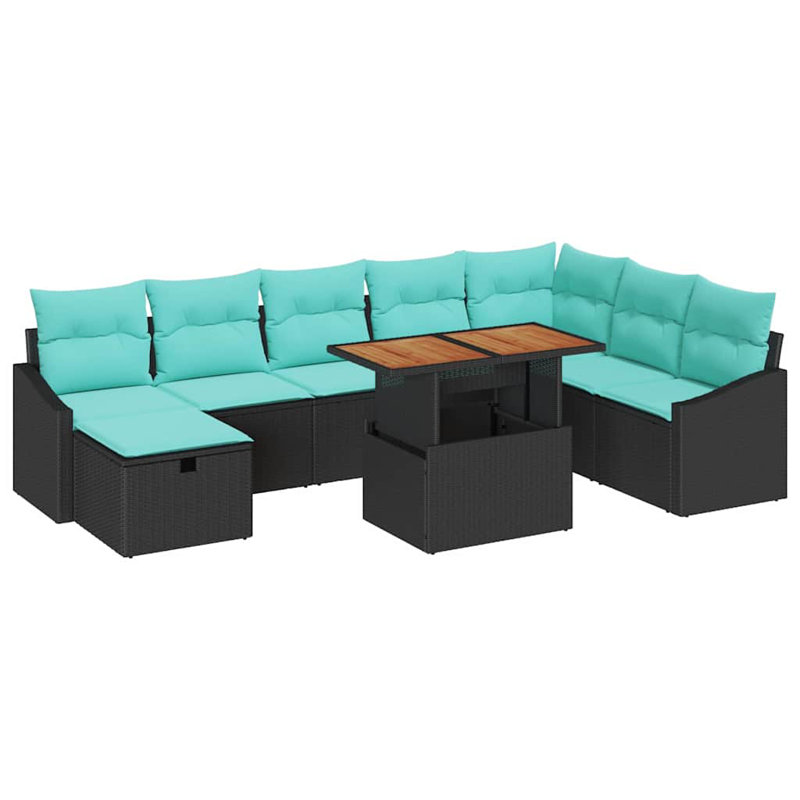 Ensemble de canapé de jardin avec coussin 9 pièces vidaXL, Coussin bleu / cadre noir