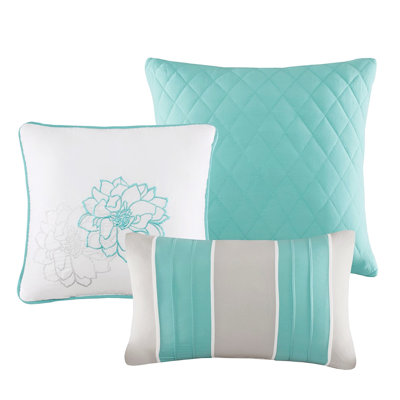 Ensemble d'édredon pour lit simple / simple TG - Imprimé en coton avec noyau, motif floral, jupe de lit, 2 taies décoratives, 3 coussins décoratifs élégants, rembourrage, chute de 15 po, élégant