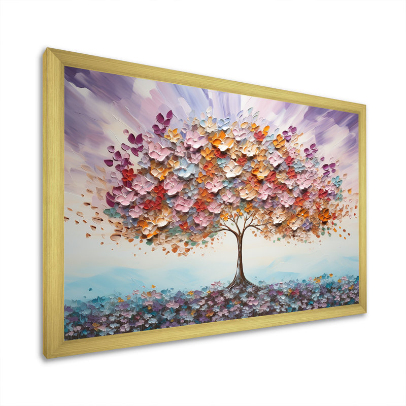 Multicolor Famous Tree of Love - Print on Canvas, Closed Corner Frame Gold, 12" H x 20" W x 1" D