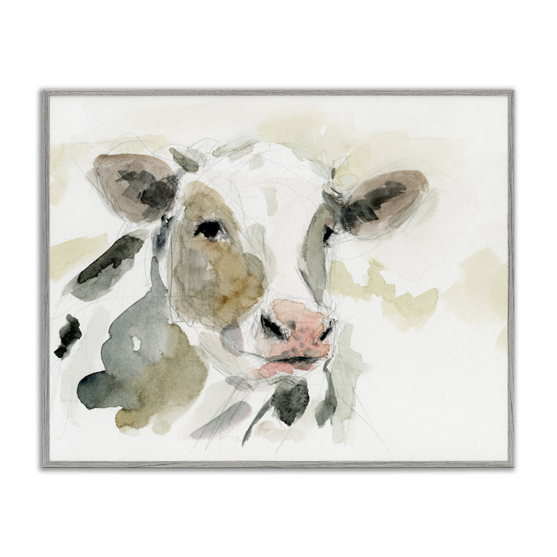 Reproduction giclée encadrée « Vache » de Victoria Barnes, dans un style aquarelle douce, Estampe numérique Farmhouse