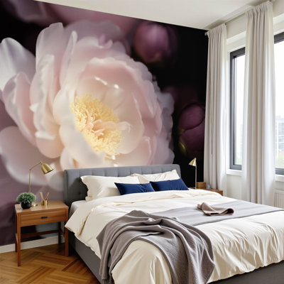 Peel and Stick Wallpaper Soft Pink Peony Bloom Delicate Petals Gentle Lighting Wall Murals 100"H x 144"W Removable PVC Wall Paper Self-Adhesive Wall Decor for Bedroom Living Room Home Office