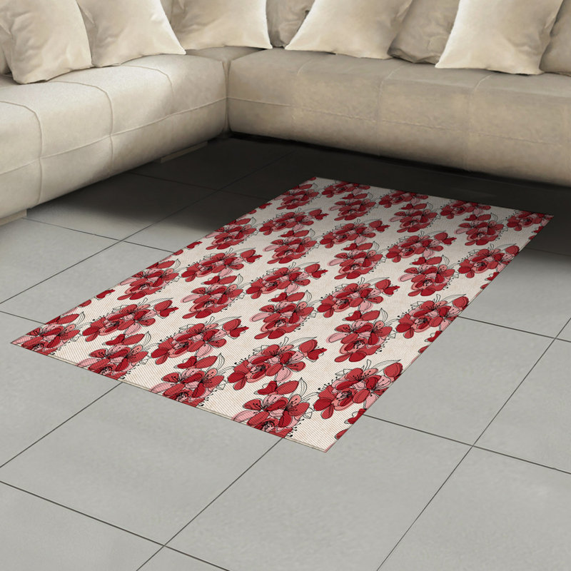 Floral High Density Long Fiber Poly Threads Decorative Area Rug Carpet, Rectangle 4' x 5'8"