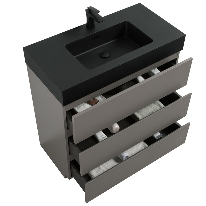 Meuble-lavabo gris 36 po - Élégant, très silencieux, pratique, pratique, spacieux et fonctionnel