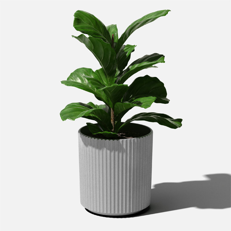 Gray 16" Plastic-Stone Round Fluted Planter