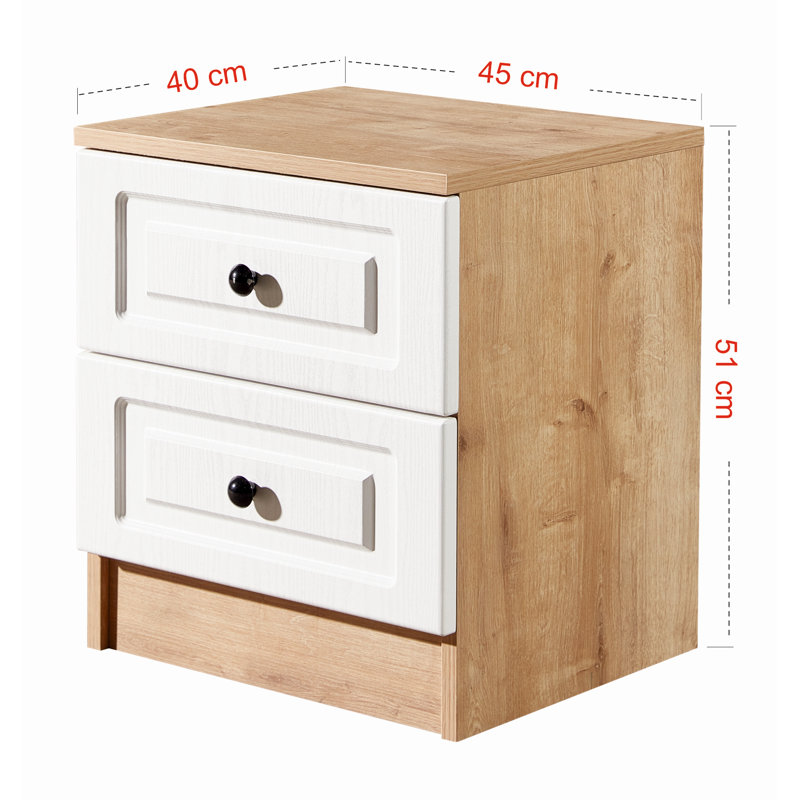 Table de chevet moderne avec 2 tiroirs, chêne saphir et blanc, 17,7 po x 20,1 po x 15,7 po | Panneau de particules enduit 100% mélamine, assemblage facile avec système Minifix | Rangement supplémentaire, design élégant et fonctionnel