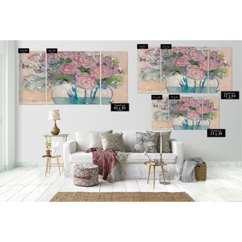 « quelque chose floral vi », reproduction d’image multi-pièces sur toile, H 32 po x l 64 po x P 1,5 po