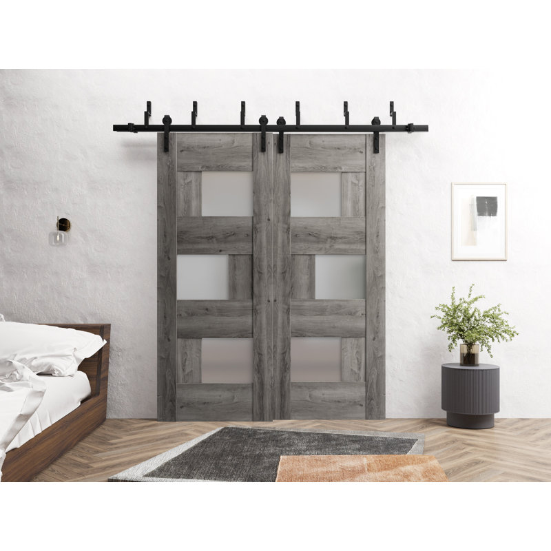 Portes de grange en bois givré Sete, 36 po x 80 po, Gris Nebraska