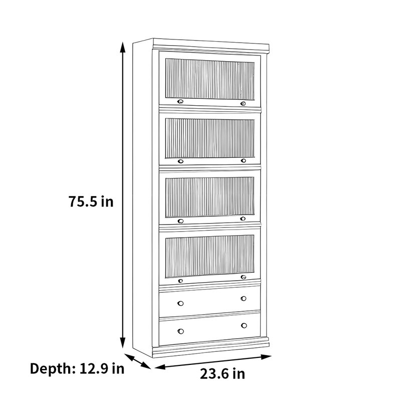 Belle bibliothèque de style classique, Brun, (4 tablettes) H 75,5 po x l 23,6 po x P 12,9 po