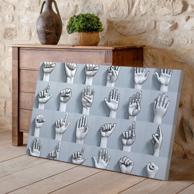 Toile une grille détaillée mettant en vedette une variété de mouvements de la main, chaque art mural rendu dans un style minimaliste avec des lignes épurées et de l'art mural sur toile souple