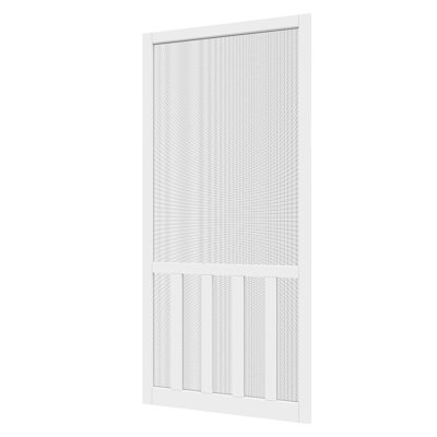 36 in. x 80 in. 5 Lite Universal White Finish Pine Gauze Mesh Screen Door Slab Front Door Exterior Door